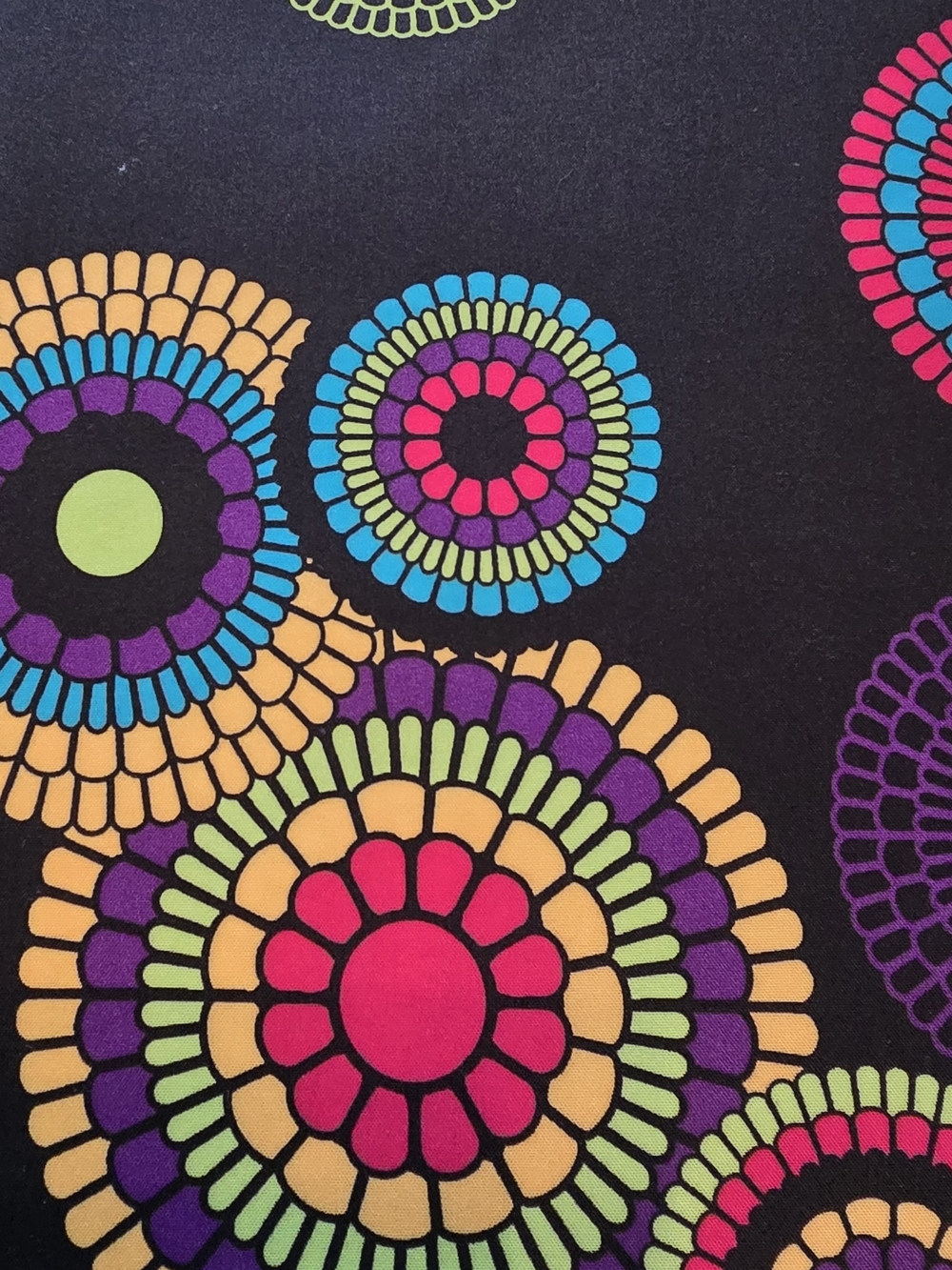 Vibrant Floral Burst Curtains- Black w/Multicolor Medallions - 84 X 40 - 5 Set